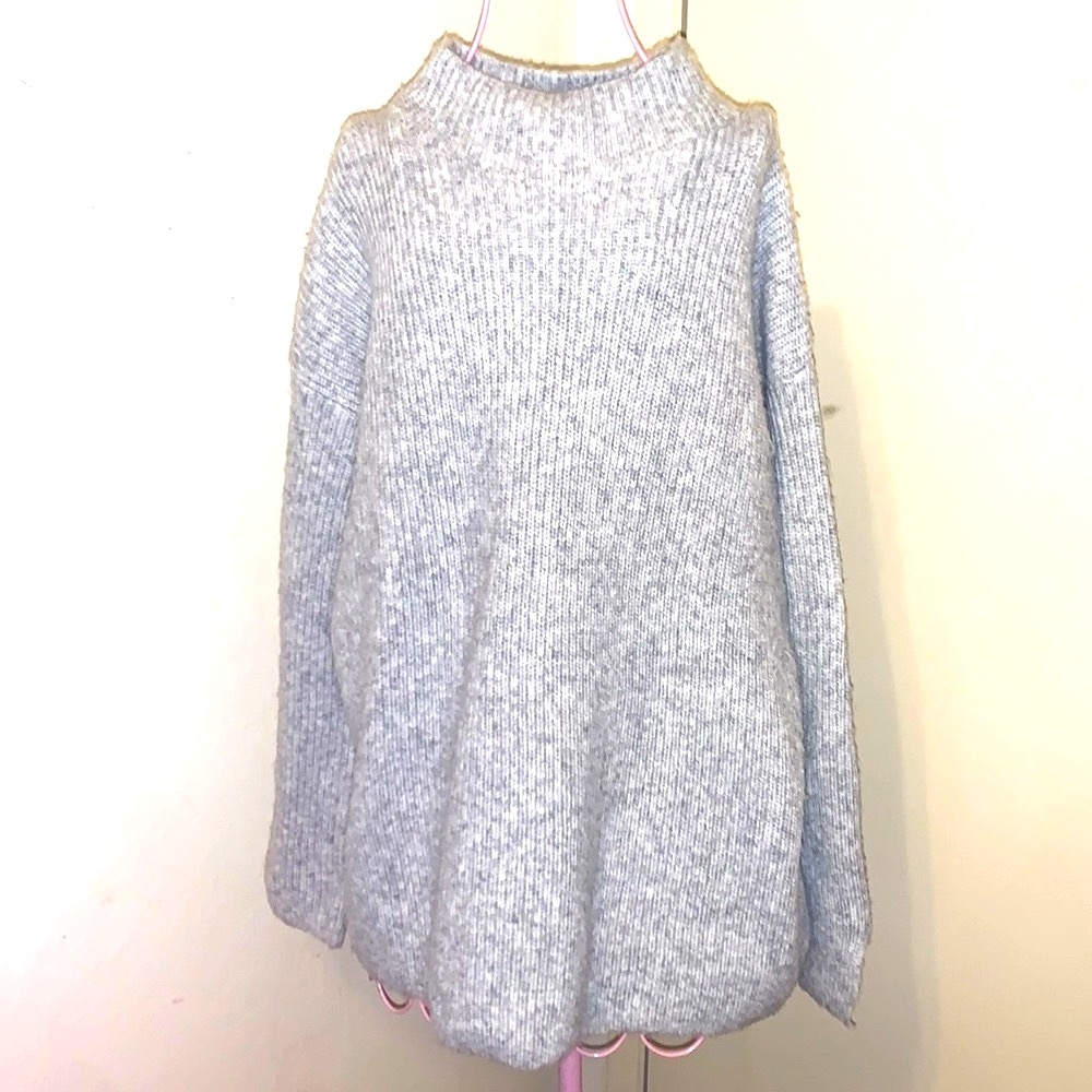 Loft by Ann Taylor Gray Heather Shaker Rib Mock- Large
